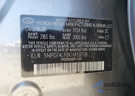 2019 Hyundai Elantra Se from USA, damaged, VIN 5NPD74LF8KH453728